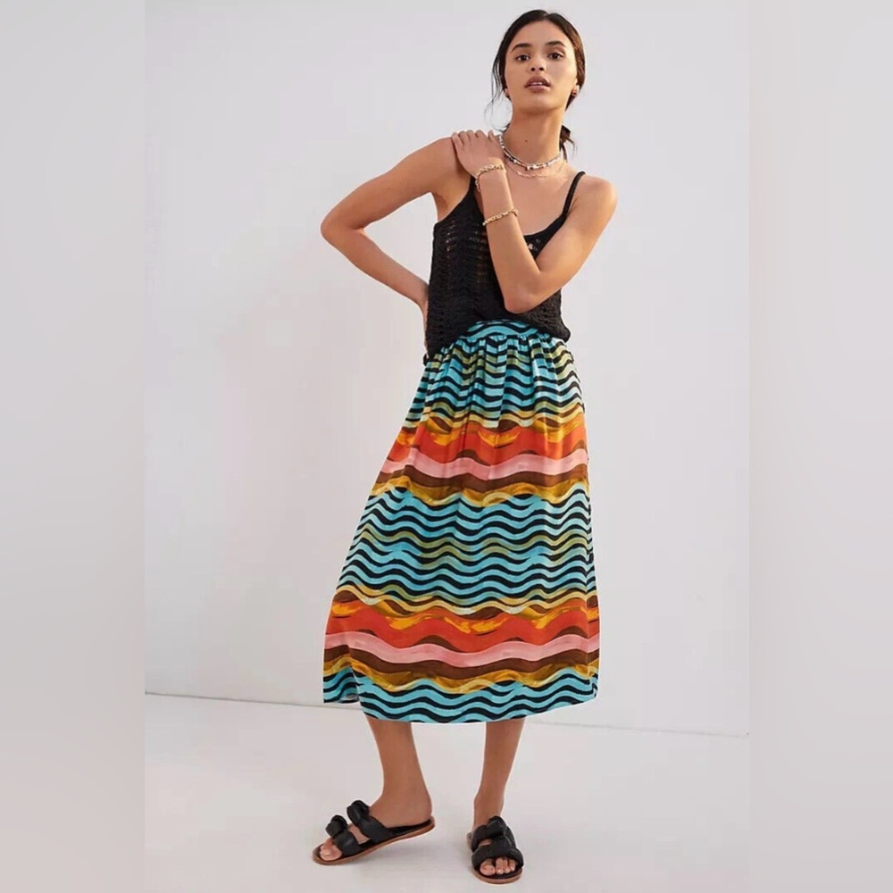 Anthropologie Corey Lynn Calter Multicolor Waves Midi Skirt size M